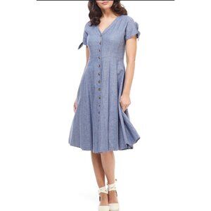 Gal Meets Glam size 2 Denim Button Front Midi shirt Dress short sleeve linen